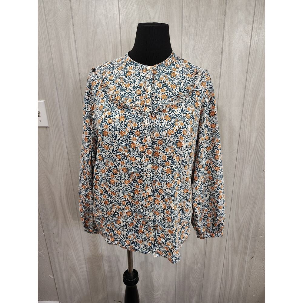 Women's Floral Fairy Peasant Top Size L Casual Beach Cruise Travel Cottage
